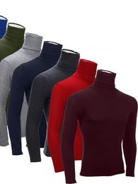 Man's Turtleneck TShirts Men Casual Solid Longsleeved T shirts Autumn Winter Mans Slim Tshirts Tops Clothing 240123