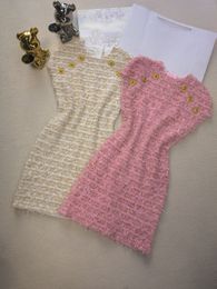 21066 XXL 2024 Runway Dress SPring Summer Dress Crew Neck Panelled Sleeveless Pink Khaki Brand Same Style Womens Dress Fashion High Quality YL