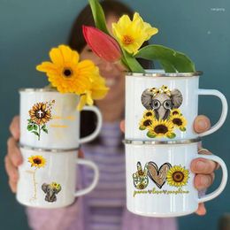 Mugs Elephant Peace Love Sunflower Creative Coffee Tea Children Breakfast Dessert Milk Oat Cups Home Kitchen Drinkware Gifts