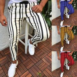 Men's Pants Men Pencil Vertical Stripes Print Drawstring Male Trousers Clothing