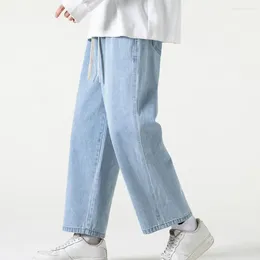 Men's Jeans Retro Wide Leg Casual Loose Fit With Drawstring Elastic Waist Soft For Comfortable