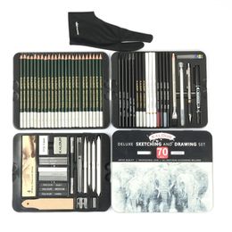 70Pieces Drawing Sketching Pencils Set Graphite Charcoal Pencil Wood Pencils Drawing Supplies Sketching Artist Supplies 240122
