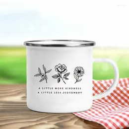 Mugs No Rain Flower Printed Mug Creative Coffee Tea Enamel Cup Drinks Dessert Milk Camping Vacation Handle Drinkware Gift