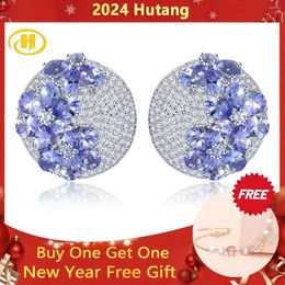 Hoop Earrings Natural Tanzanite Solid Sterling Silver Clip Earring 4.8 Carats Genuine Gemstone Luxury Geogerous Fine Jewelrys S925 Gifts