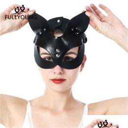 Party Masks Flyoung Sexy Leather Cosplay Black Mask Catwoman Carnival Masquerade Half Face Halloween Club Accessories 201026 Drop De Dhytk