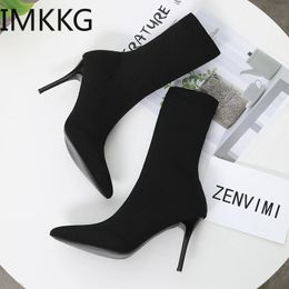 Sexy Sock Boots Knitting Stretch Boots High Heels for Women Fashion Shoes Spring Autumn Ankle Boots Female Size 42 240124