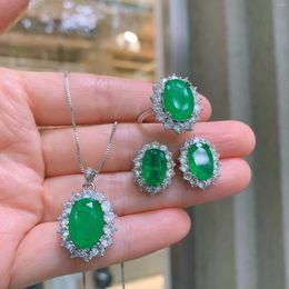 Necklace Earrings Set European And American Retro Women's Jewelry Emerald Main Stone Pendant 12 16 Rings 10 14 Ears 8