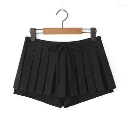 Skirts YENKYE Preppy Style Bow Pleated Mini Skirt For Women Side Zipper With Underwear Summer Grey White Black