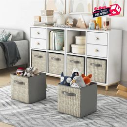 6 Pack Fabric Storage Cubes With Handle Foldable Bins Toys Organiser Closet Storage Laundry Basket Toys Sundries Storage Case 240125