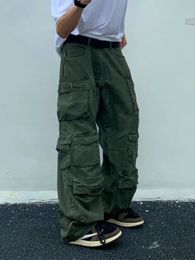Spring Cargo pants Rice White Multi-pockets Overalls Harajuku stays Men Loose Casual Trousers Straight Mopping Pants 240125