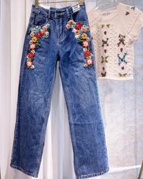 Women's Jeans High Waist Embroidered Loose Wide Legs Stretch Women