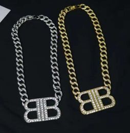 Jewellery Bb Earrings Heavy Industry Advanced Diamond Inlaid Cuban Chain Double Letter Pendant Necklace Fashion Personality Celebrity Wind Col336+2