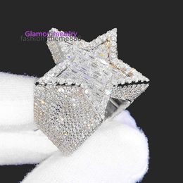 Factory Custom Hiphop Schmuck Sier VVS Moissanit Diamant Hip Hop Star Iced Out Brief Ring Menmoissanit Set mit Diamanten