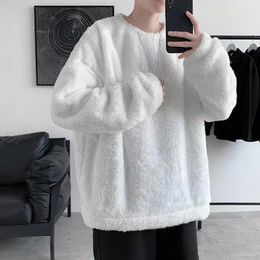 Men's Sweaters Autumn Winter Loose Lamb Wool Warm Hoodies Sweatshirts For Men Fashion Solid Round Neck Long Sleeve Pullover