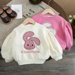 Baby Girls Sweatshirt Toddler Kids Rabbit Print Hoodies Thicken Shirts Spring Autumn 1 To 6 Yrs Childrens Clothes Princess 240131