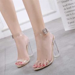 Sandals Clear Heels Women Pvc Transparent Summer Shoes Woman Party Suede Ankle Strappy Sandal Female 230423