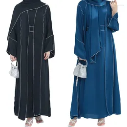 Ethnic Clothing High Quality Turkish Robe Dubai Abaya Islamic Femme Kaftan Ramadan Eid Muslim Women 2 Piece Sets Dress Modest Arabia Middle