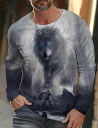 Vintage Mens Long Sleeve TShirt 3d Print Shirts Fashion Animal Wolf Graphics Short Men Oversized Streetwear Tops Tees 240130