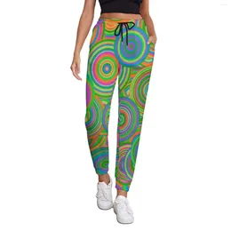 Women's Pants Colourful Circles Ladies Retro 60s Kawaii Sweatpants Autumn Design Streetwear Oversize Trousers Gift Idea