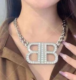 Jewellery Bb Earrings Heavy Industry Advanced Diamond Inlaid Cuban Chain Double Letter Pendant Necklace Fashion Personality Celebrity Wind Collar 36++