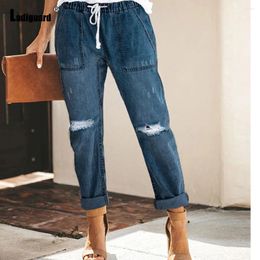 Women's Jeans Women High Cut Demin Pants Girls Streetwear Sexy Pencil Elastic Waist Trousers 2024 Europe Fashion Hole Ripped