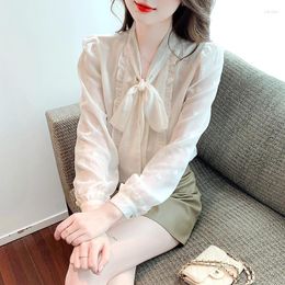 Women's Blouses Fashion Woman Blouse 2024 Autumn Elegant And Youth Bow Chiffon Shirt Korean Style Clothes For Women