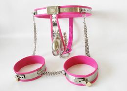 Male Fully Adjustable Model-T Stainless Steel Device Belt with Pink silicone liner anal plug thigh cuff1406861