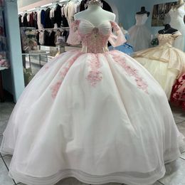 Sexy Off the Shoulder Ball Gown Quinceanera Dress Appliques Lace Beads Princess Tulle Vestidos De 15 Anos Birthday Party Sweet 16 Dress