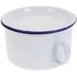 Dinnerware Sets Coffee Mug With Lid Enamel Instant Noodle Bowl Kitchen Serving Rice Retro Enamelled Enamelware White Soup Bowls Student