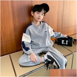 Clothing Sets Spring Autumn Boy Contrast Alphabet Sweatshirtsweatpant Set School Kids Tracksuit Child Work Outfit Student Jogger Sui Dh4Q8