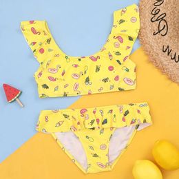 Women's Swimwear Girls Graphic Print Bikini Swimsuit Kids Ruffle Trim Two Piece Children's 7-14 Years Teenagers Bathing Suit Beachwear