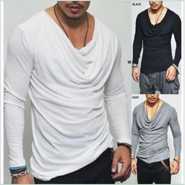 Men long sleeve t shirt cowl neck loose men tshirt hip hop streetwear funny shirts clothing 240201