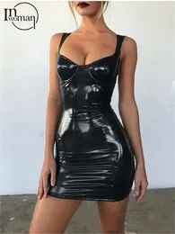 Casual Dresses Inwoman Black Pu Leather Camisole Mini Dress Party Nigh For Women 2024 Autumn Purple Bodycon Booty Short Backless