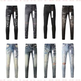Purple Jeans Designer for Mens Brand Hole Skinny Motorcycle Trendy Ripped Patchwork All Year Round Slim Legged CW5Y