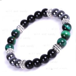 Beaded Green Blue Tiger Eye Bracelet Strand Hematite Natural Stone Bracelets Wristband For Men Women Fashion Jewellery Drop Delivery Dhv3R