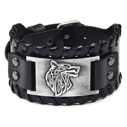 Charm Bracelets Wide Vintage Bracelet Animal Wolf Pin Buckle Belt Wristband Bangle Cuff Hip Hop Fashion Jewellery Drop Delivery Dhzis