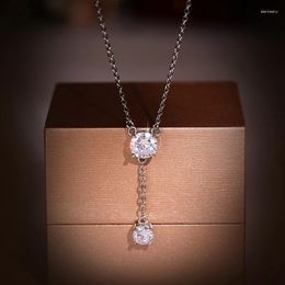 Pendant Necklaces Huitan Simple Round Cubic Zirconia Tassel Necklace For Women Silver Colour O Chain Exquisite Daily Wear Accessory Fashion