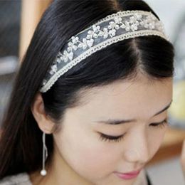 Hair Clips Elastic Hollow Embroidery Pearl Headband Jewellery Lace Accessories Girls Headwear Band Headdress