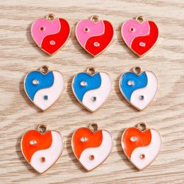 Charms 10pcs 15x18mm Cute Enamel Tai Chi Love Heart Pendants For Jewellery Making Drop Earrings Necklaces DIY Crafts Accessories