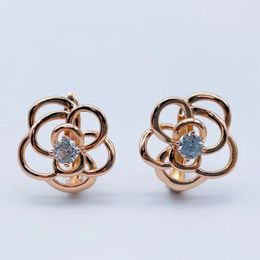 Dangle Earrings 585 Rose Gold Stud Clear Cubic Zircon Flower Shaped For Women Girls Fashion Jewelry