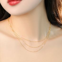 Real 9K Gold Chopin Chain Necklace Pure Gold AU375 Clavicle Chain for Women Fine Jewelry Gift