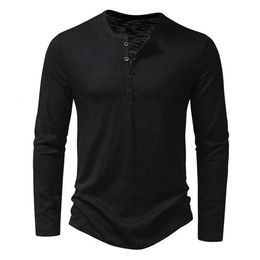 Men Autumn Winter Oneck Henley Collar Buttons Neckline Tshirt Long Sleeve Solid Colour Slim Fit Bottoming Tee Shirt Streetwear 240130