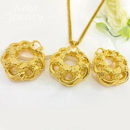 Necklace Earrings Set Arab Round Circle For Women Dubai Gold Colour Party Accessories Statement African Luxury Bride Jewellery Gift