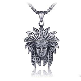 Pendant Necklaces Ethnic Indian Head Portrait Necklace Ancient Sier Stainless Steel For Women Men Hiphop Fine Fashion Jewellery Drop D Dhe8M