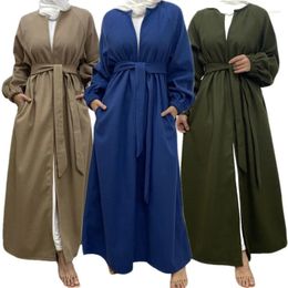 Ethnic Clothing Autumn Winter Simple Muslim Women Long Coat Islamic Warm Robe Cardigan Dubai Abaya Turkish Maxi Arab Femme Kaftan Morocco