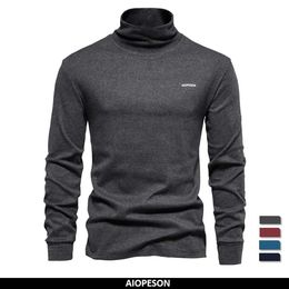 AIOPESON Solid Men Tshirt Casual Long Sleeve Turtleneck Bottoming Shirt for Autumn Winter Basic Slim Underwear Shirts Man 240129