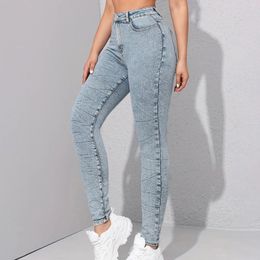 Women's Jeans Women Pencil Stretch Pants Light High Waisted Design Sense Wash Colour Contrast Small Sexy Astic Imitation Leggings