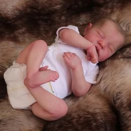 19inch Reborn Baby Dolls Levi Sleeping born Baby Size Cloth body Full Body Soft Vinyl 3D Skin with Visible Veins Art Doll 240131