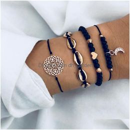 Charm Bracelets Metal Gold Floral Shell Bracelet Heart Moon Mtilayer Women Fashion Summer Beach Jewellery Gift Drop Ship Delivery Dhmmg