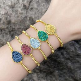 Charm Bracelets FLOLA Sparkling Crystal Druzy Stone Water Drop For Women Gold Plated Beads Adjustable Jewellery Gifts Brtb98